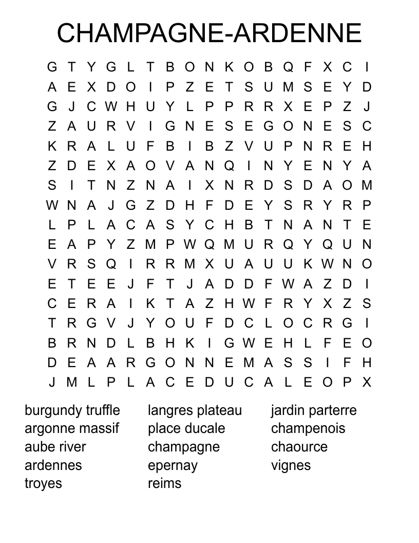 CHAMPAGNE-ARDENNE Word Search