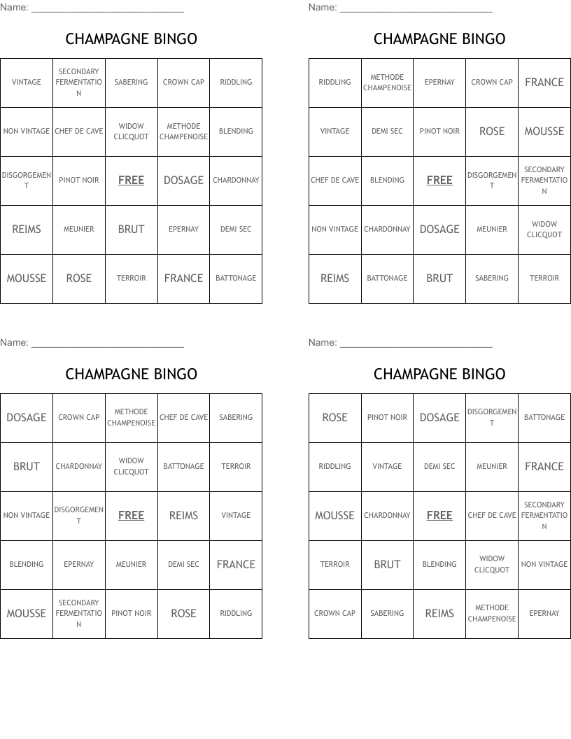 CHAMPAGNE BINGO