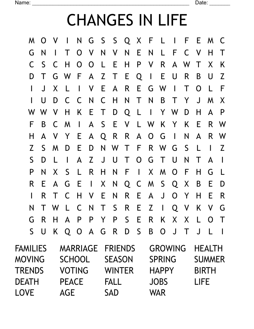 CHANGES IN LIFE Word Search