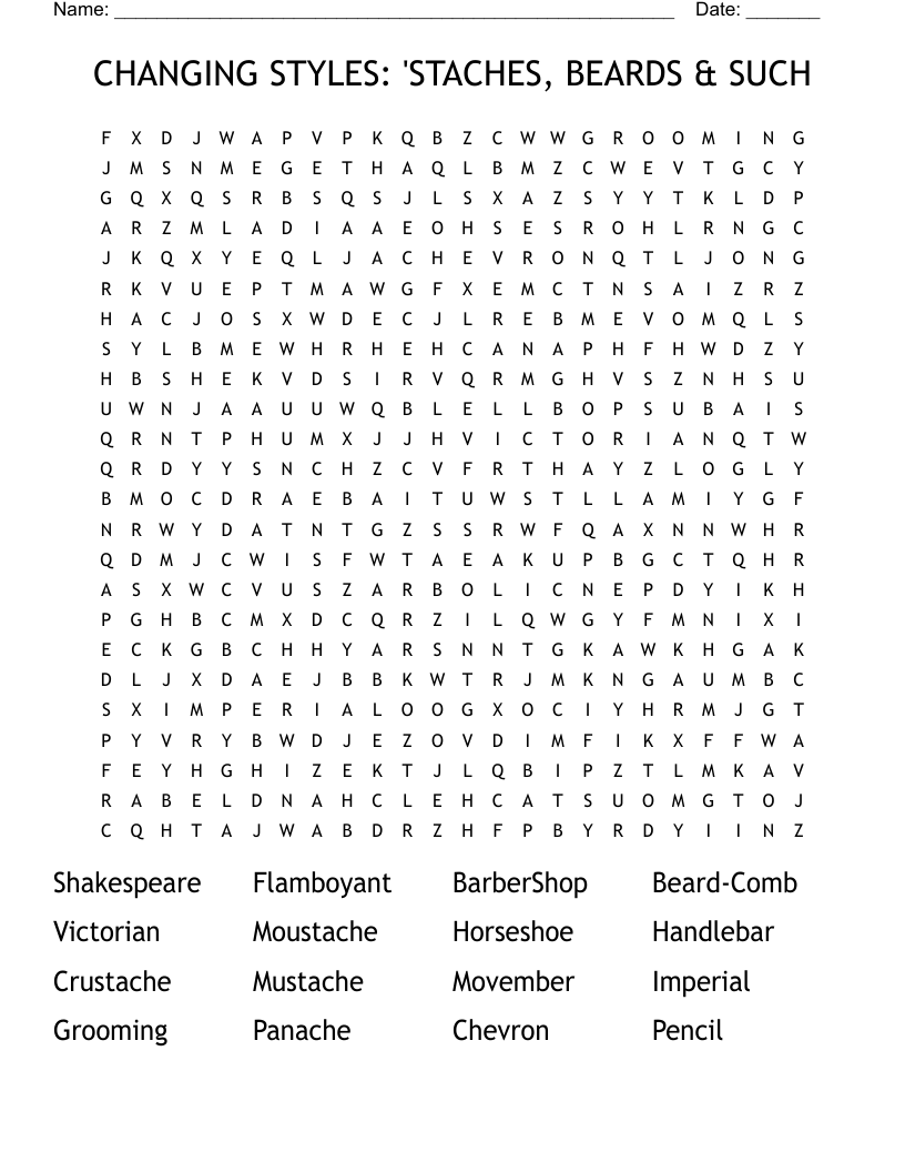 CHANGING STYLES: 'STACHES, BEARDS & SUCH Word Search