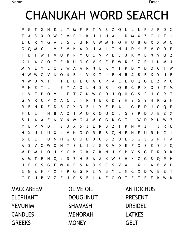 CHANUKAH WORD SEARCH