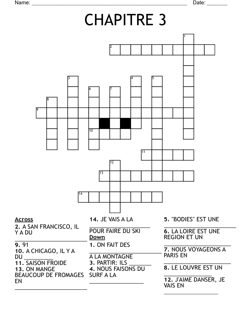 CHAPITRE 3  Crossword