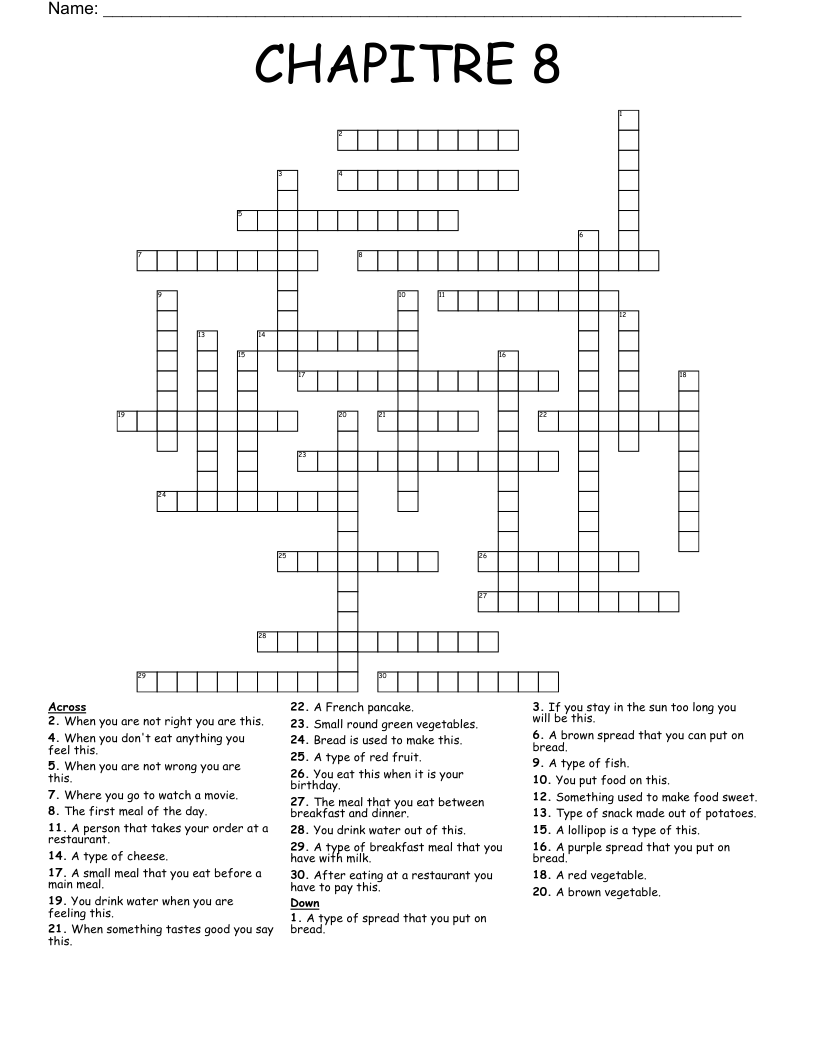 CHAPITRE 8 Crossword