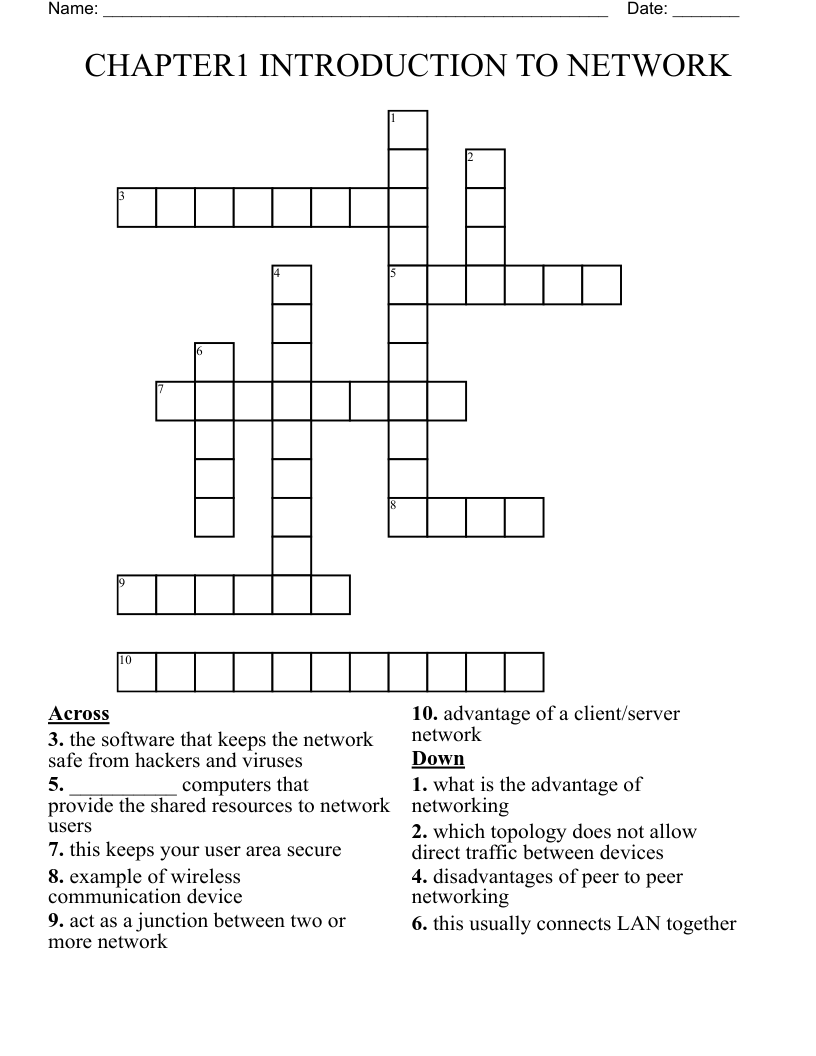 CHAPTER1 INTRODUCTION TO NETWORK Crossword