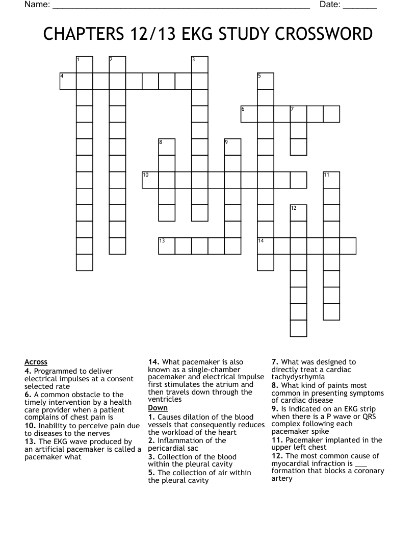 CHAPTERS 12/13 EKG STUDY CROSSWORD