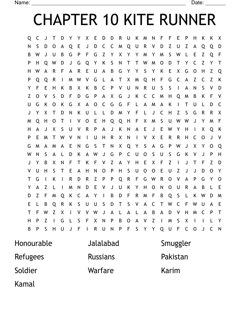 CHAPTER 10 KITE RUNNER Word Search