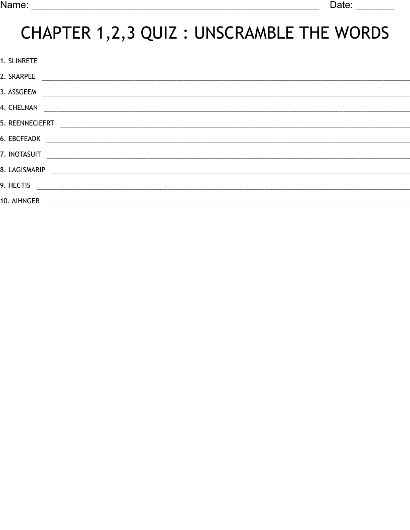 CHAPTER 1,2,3 QUIZ : UNSCRAMBLE THE WORDS