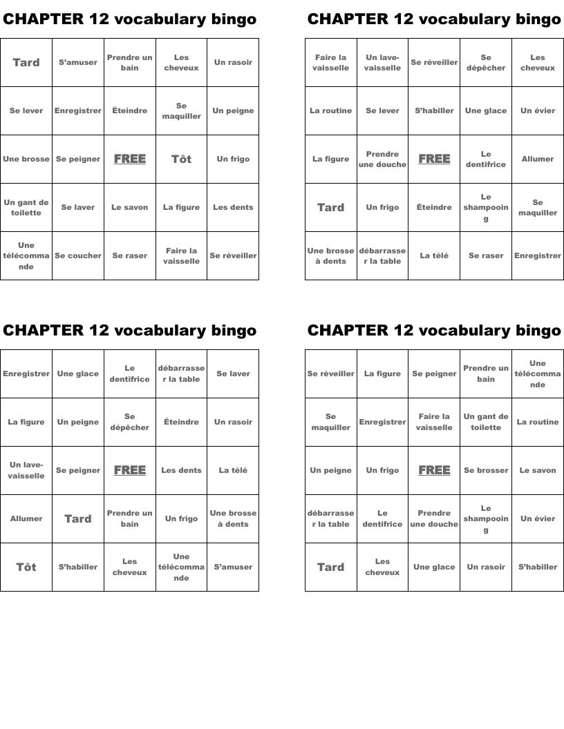 CHAPTER 12 vocabulary bingo 