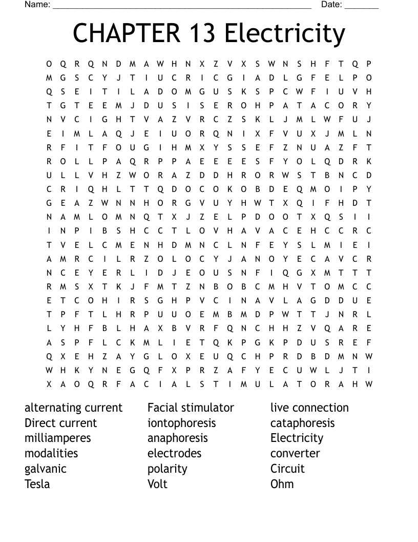 CHAPTER 13 Electricity Word Search