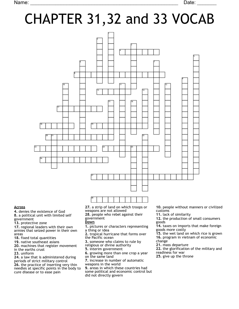 CHAPTER 31,32 and 33 VOCAB Crossword