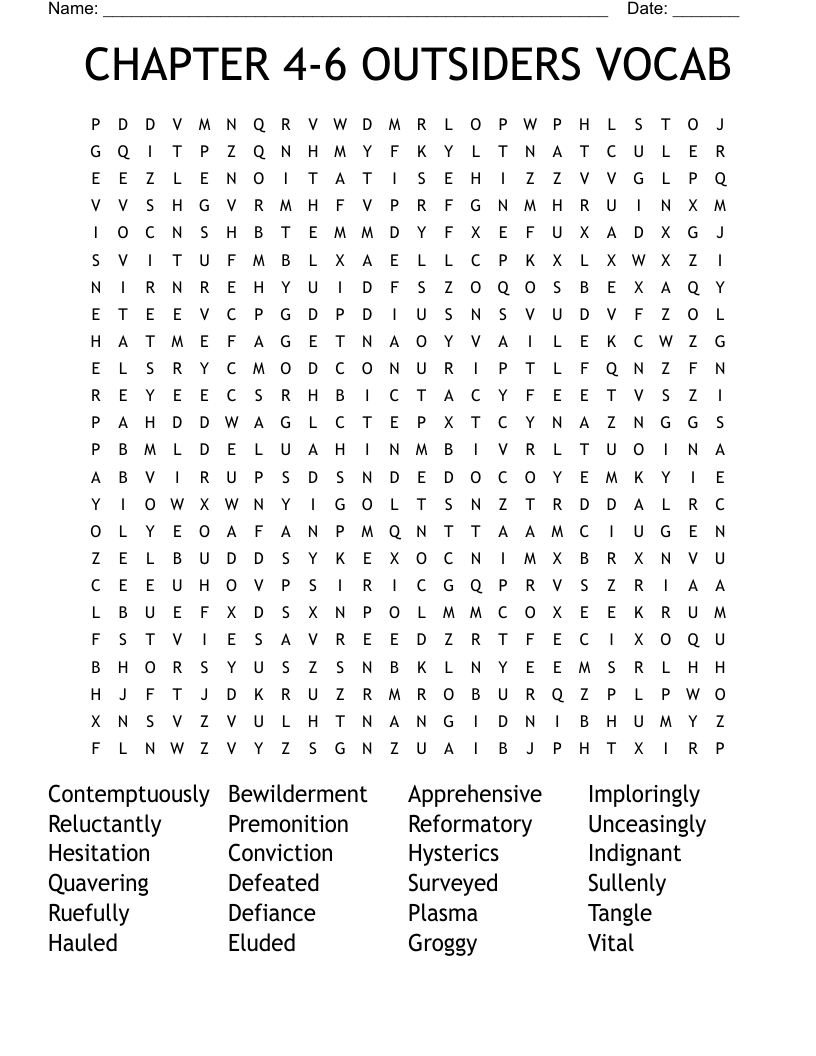 CHAPTER 4-6 OUTSIDERS VOCAB Word Search