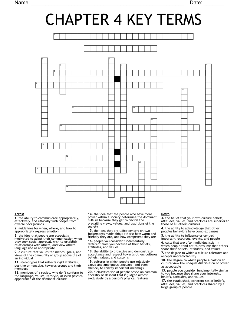 CHAPTER 4 KEY TERMS Crossword