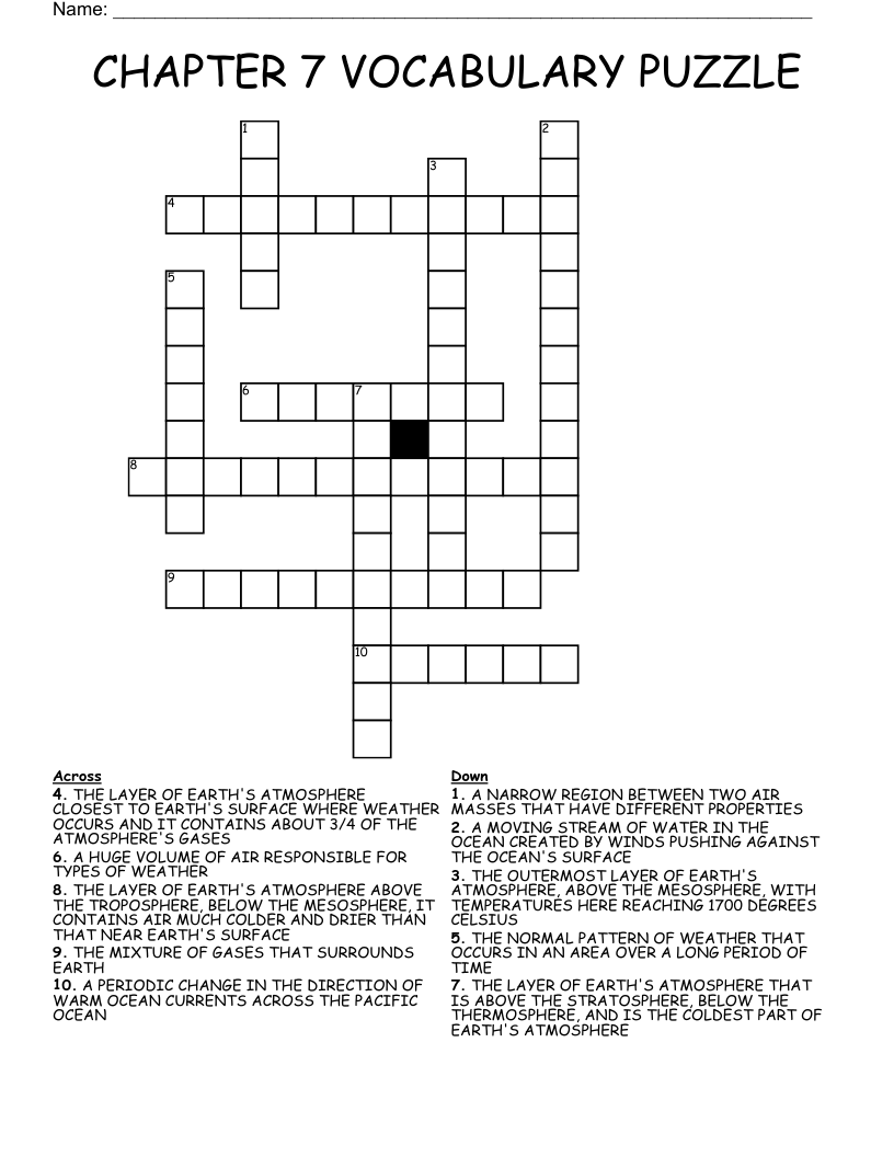CHAPTER 7 VOCABULARY PUZZLE Crossword