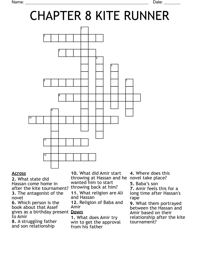 CHAPTER 8 KITE RUNNER Crossword