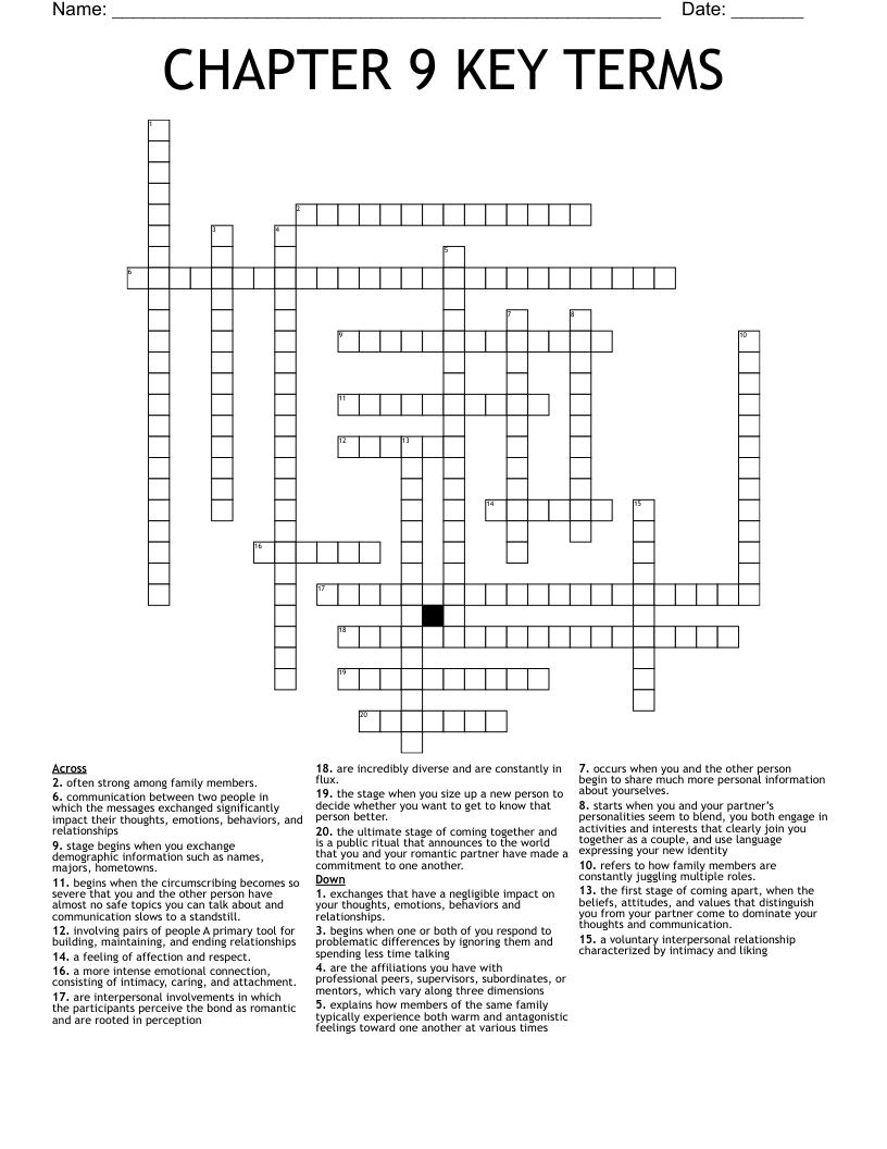 CHAPTER 9 KEY TERMS Crossword
