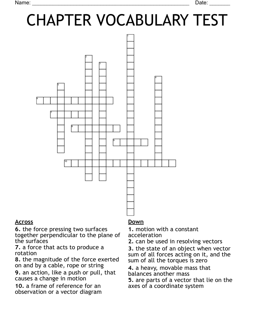 CHAPTER VOCABULARY TEST Crossword