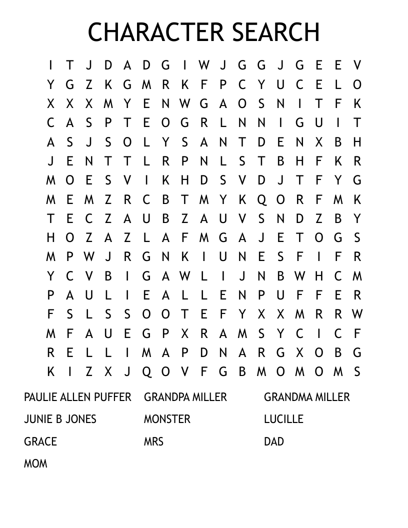 CHARACTER SEARCH Word Search