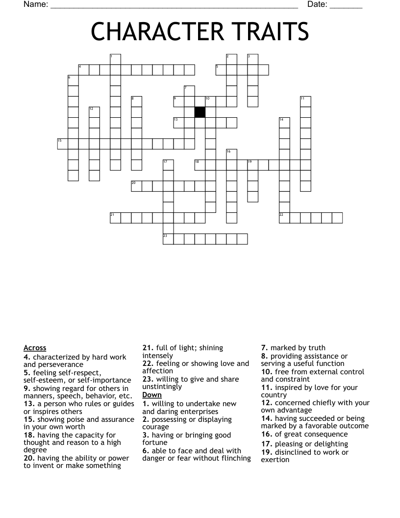 CHARACTER TRAITS Crossword