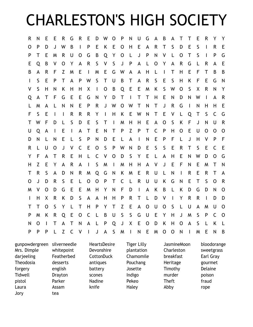 CHARLESTON'S HIGH SOCIETY Word Search