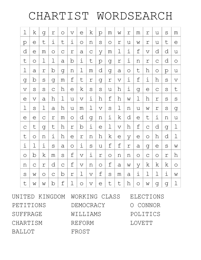 CHARTIST WORDSEARCH
