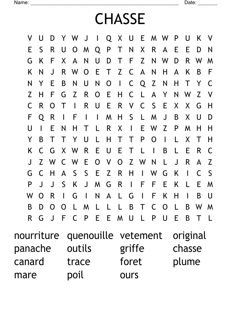 CHASSE Word Search