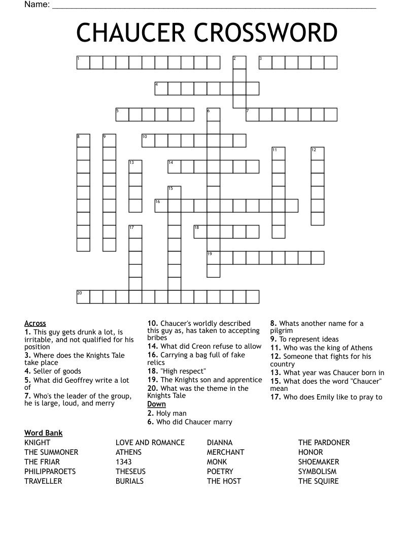 CHAUCER CROSSWORD