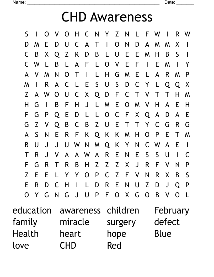 CHD Awareness Word Search