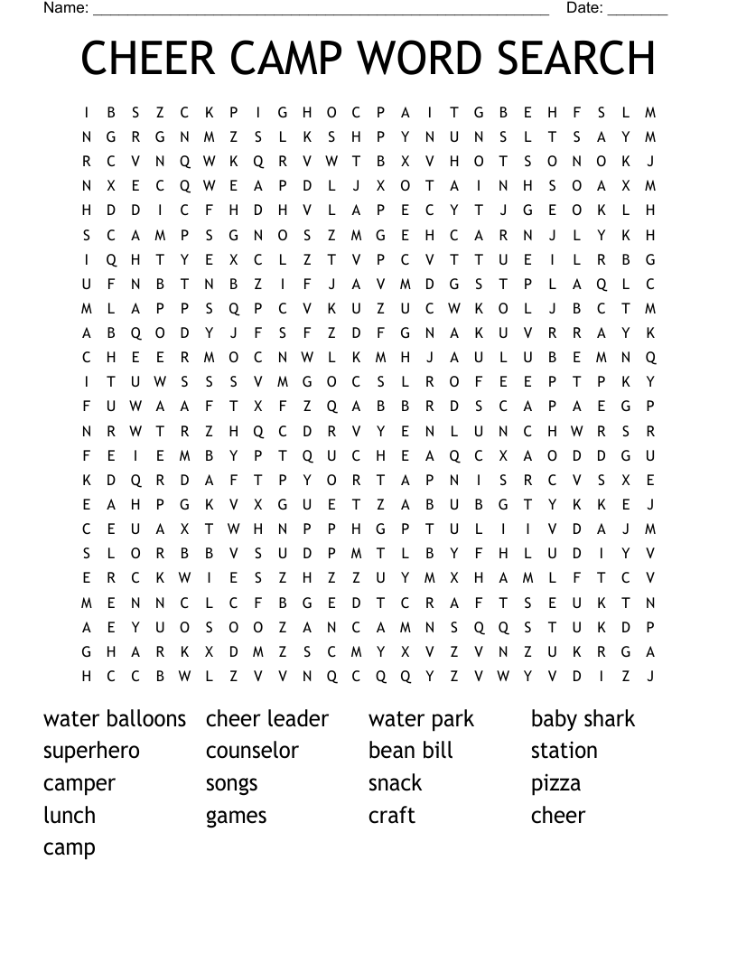 CHEER CAMP WORD SEARCH