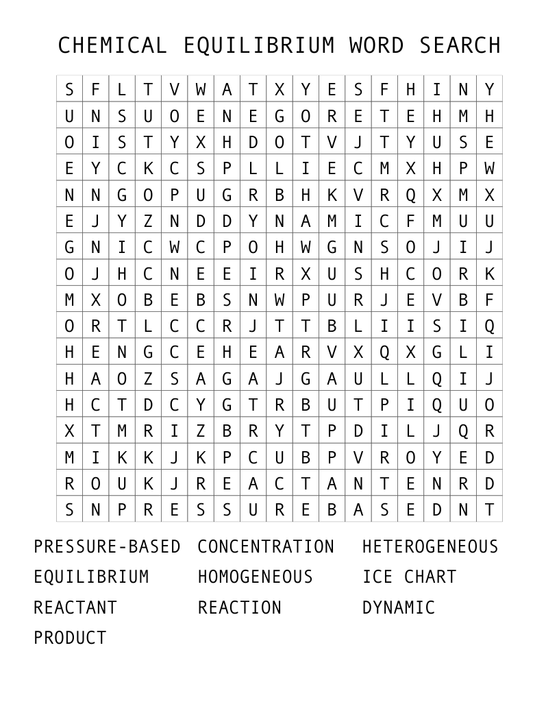 CHEMICAL EQUILIBRIUM WORD SEARCH