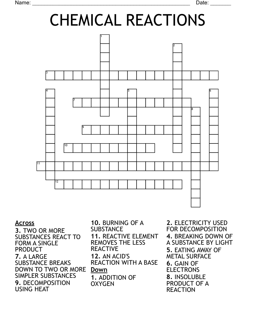 CHEMICAL REACTIONS Crossword