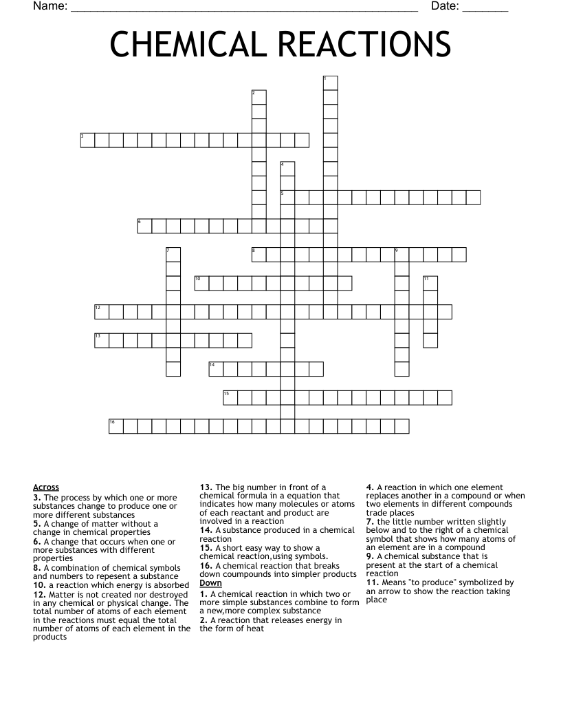 CHEMICAL REACTIONS Crossword