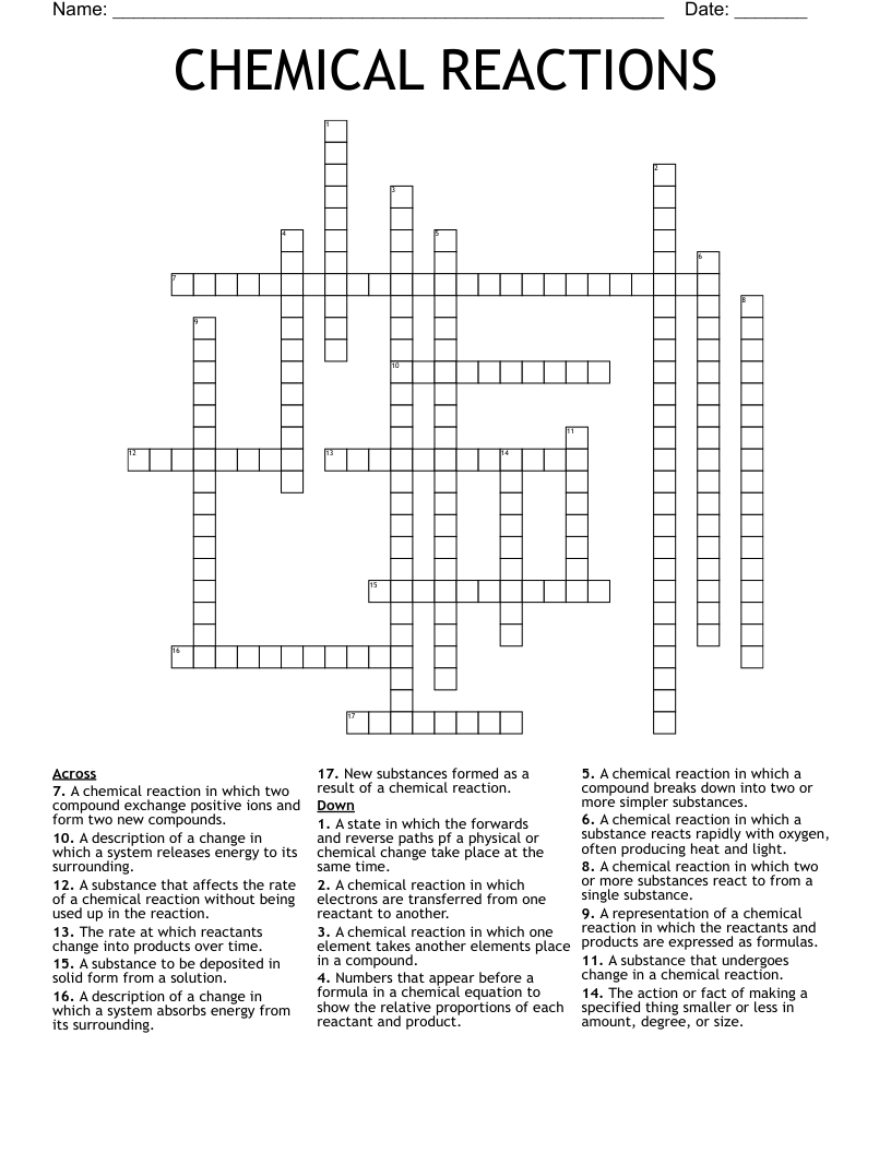 CHEMICAL REACTIONS Crossword