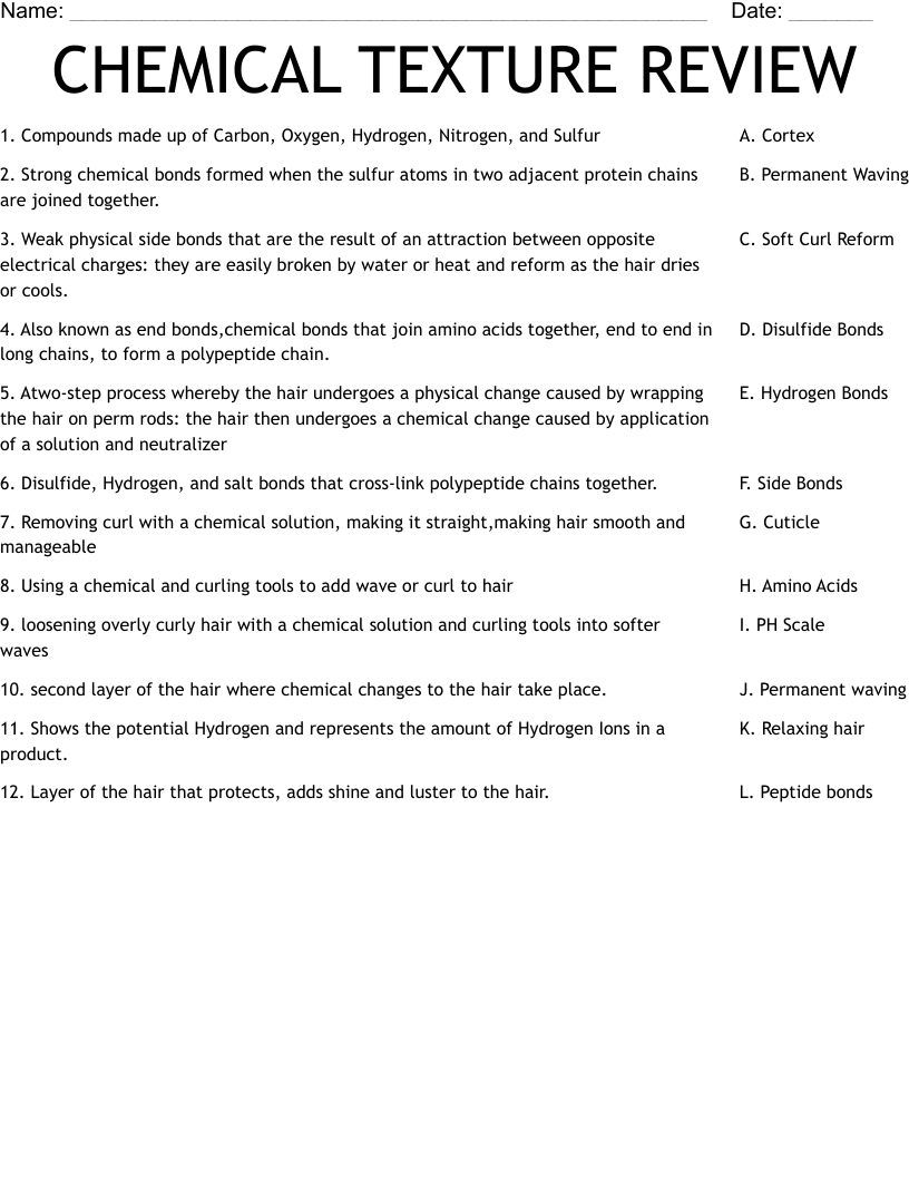 CHEMICAL TEXTURE REVIEW Worksheet