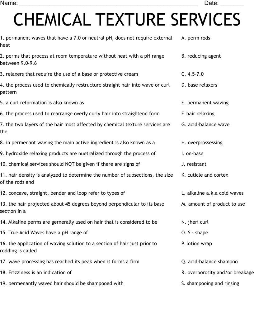 CHEMICAL TEXTURE SERVICES Worksheet
