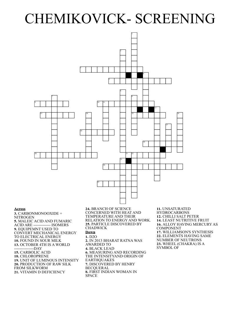 CHEMIKOVICK- SCREENING Crossword