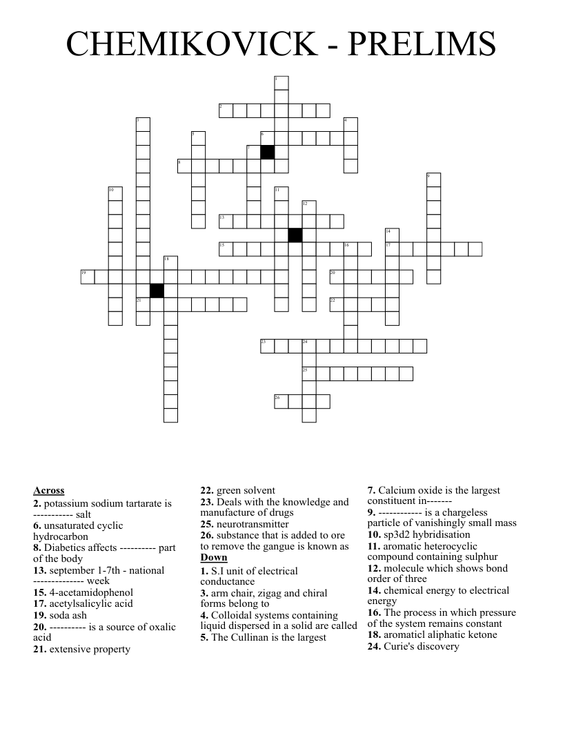 CHEMIKOVICK - PRELIMS Crossword
