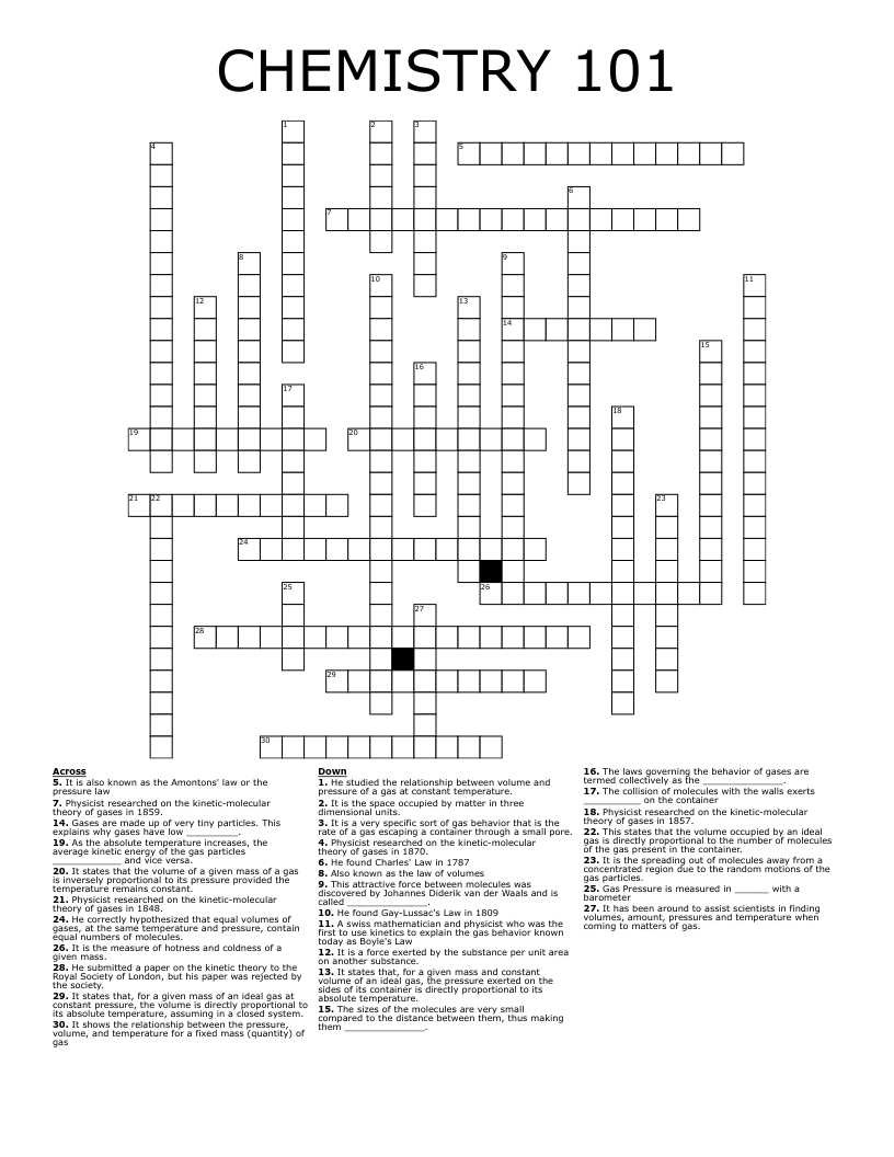 CHEMISTRY 101 Crossword
