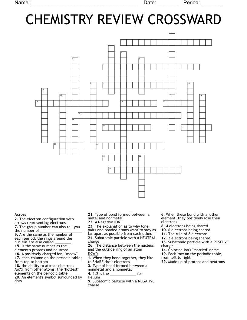 CHEMISTRY REVIEW CROSSWARD Crossword