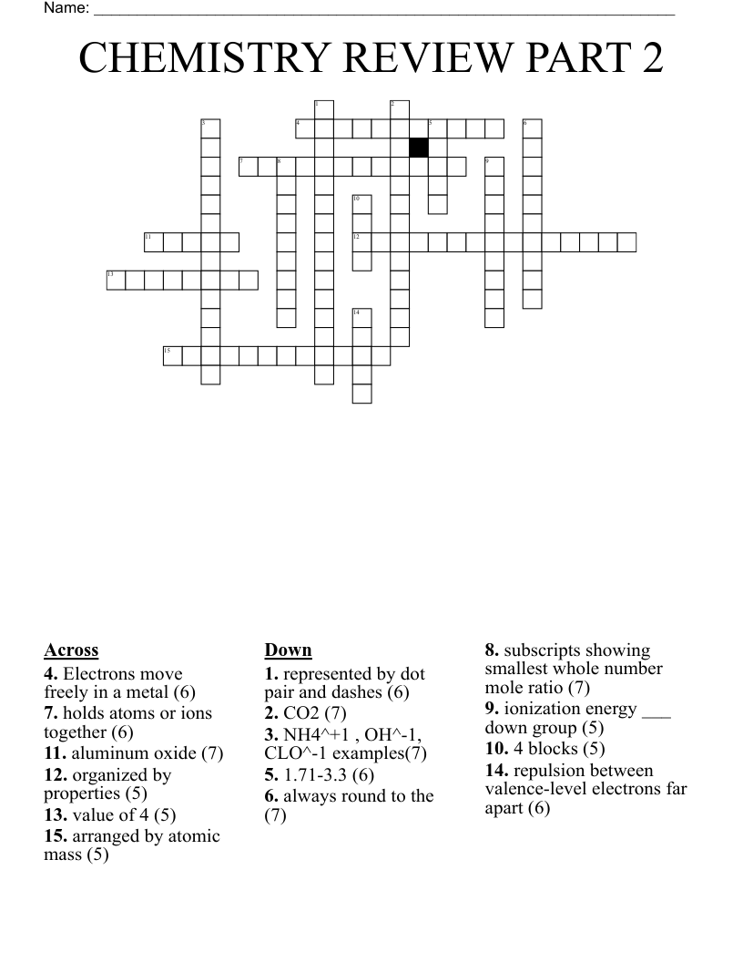 CHEMISTRY REVIEW PART 2 Crossword