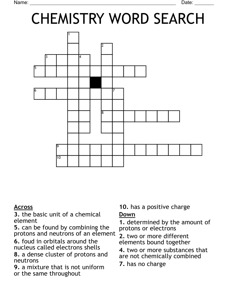 CHEMISTRY WORD SEARCH Crossword