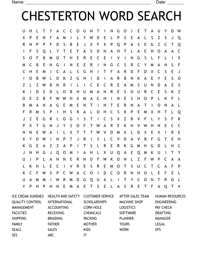 CHESTERTON WORD SEARCH