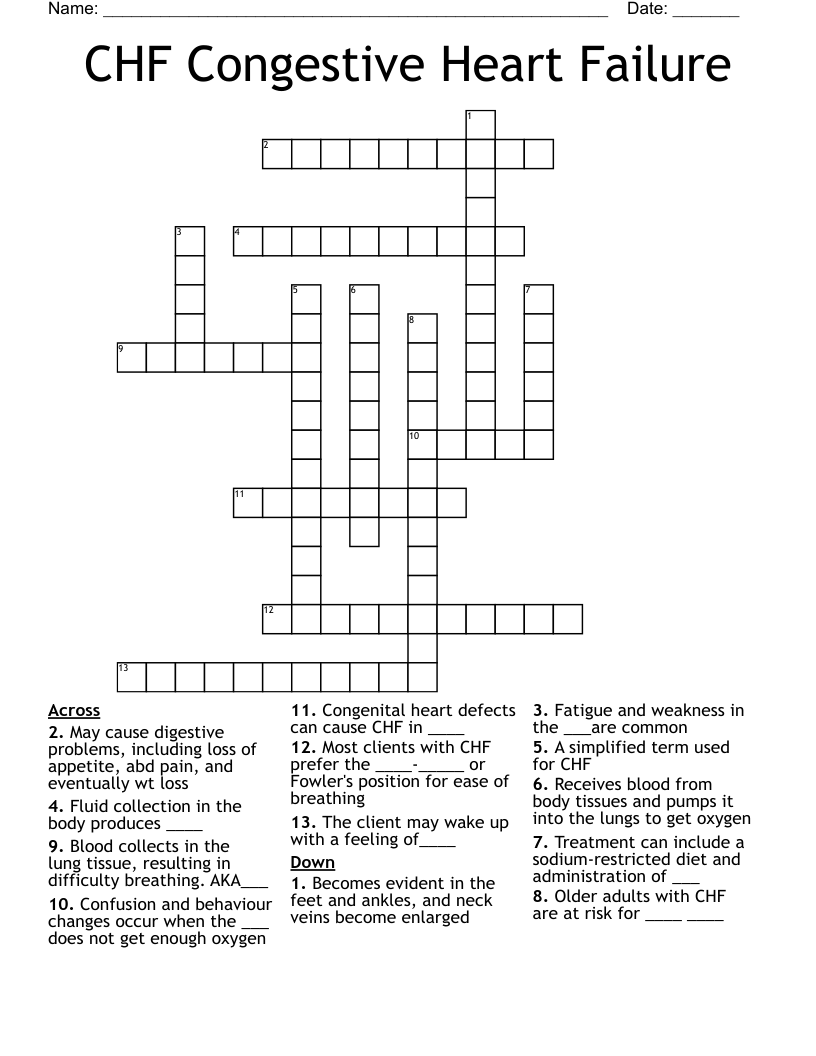 CHF Congestive Heart Failure Crossword