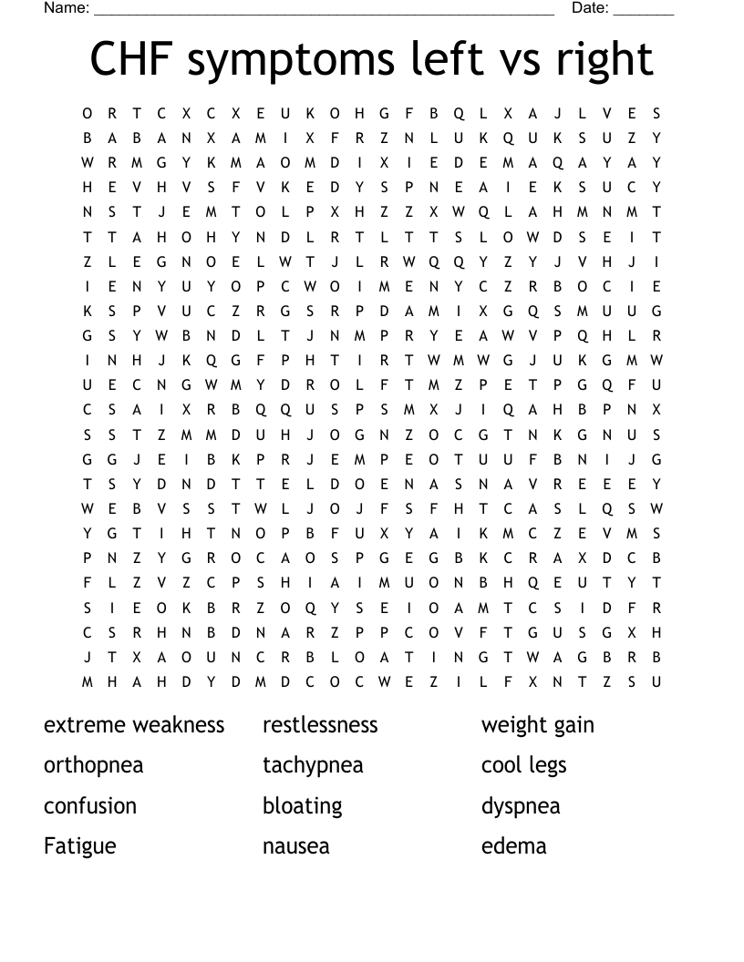 CHF symptoms left vs right Word Search