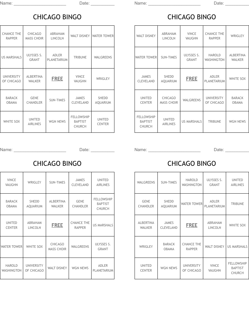 CHICAGO BINGO