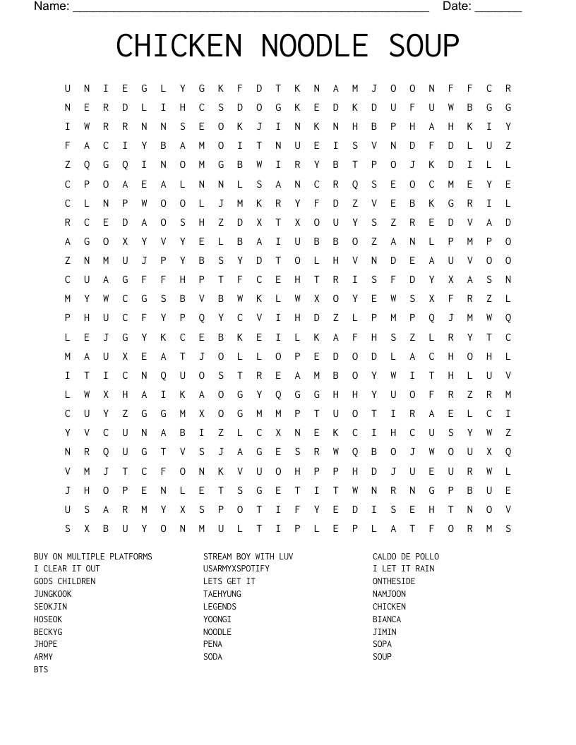 CHICKEN NOODLE SOUP Word Search