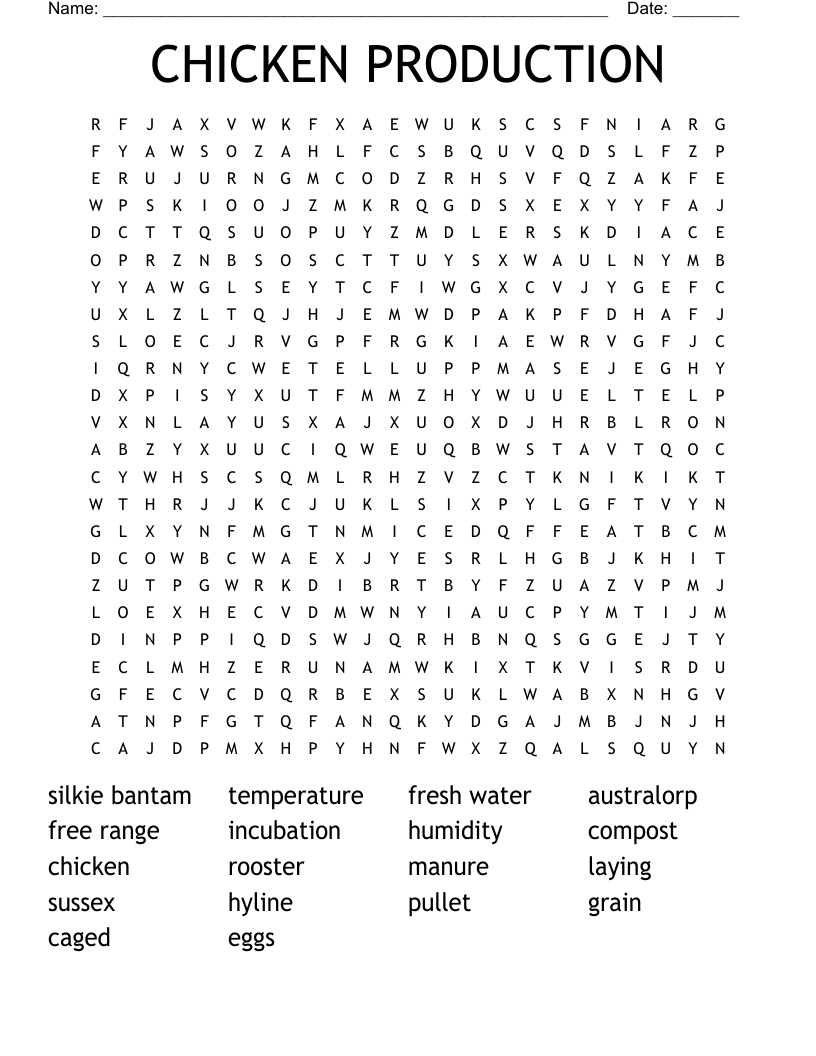 CHICKEN PRODUCTION Word Search