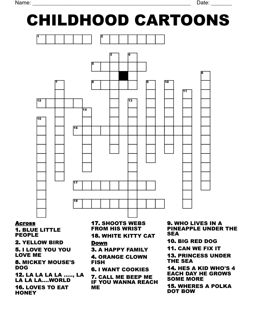 CHILDHOOD CARTOONS Crossword