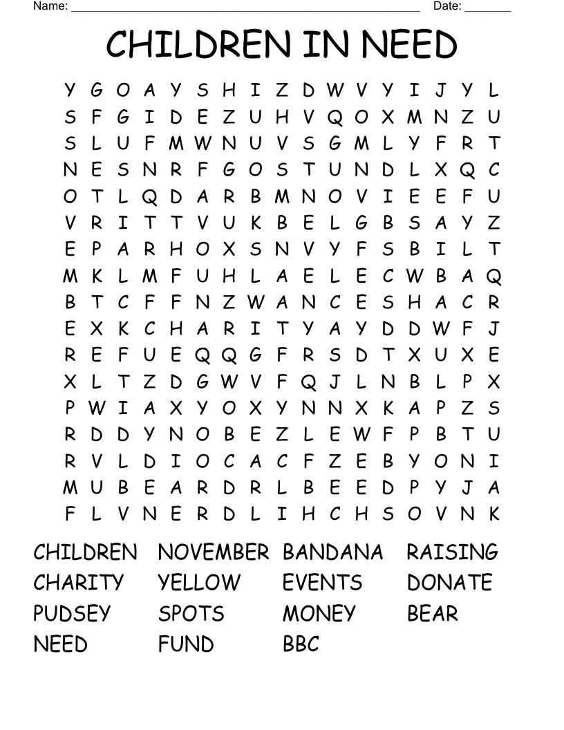 CHILDREN IN NEED Word Search
