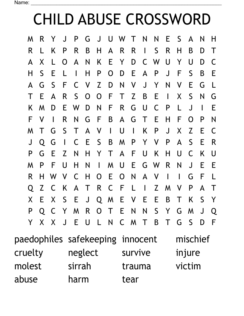 CHILD ABUSE CROSSWORD Word Search