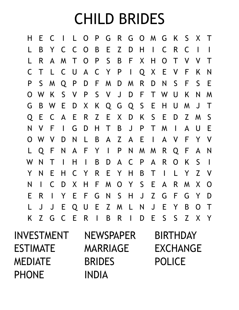 CHILD BRIDES Word Search
